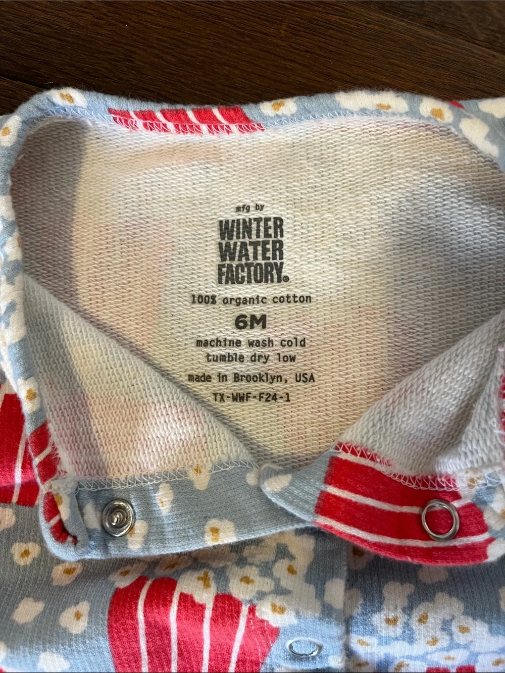 Winter Water Factory Blue Popcorn-Print Baby Romper Sz 6 months